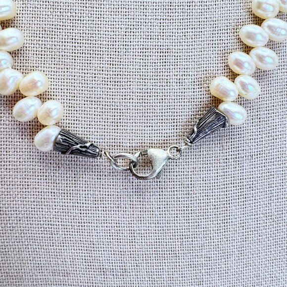 Sterling Silver 925 Alternating Freshwater Pearl Chain Necklace Size 17" Length - Picture 5 of 11